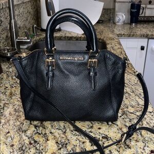Michael Kors Black Pebbled Leather Satchel with Gold Hardware